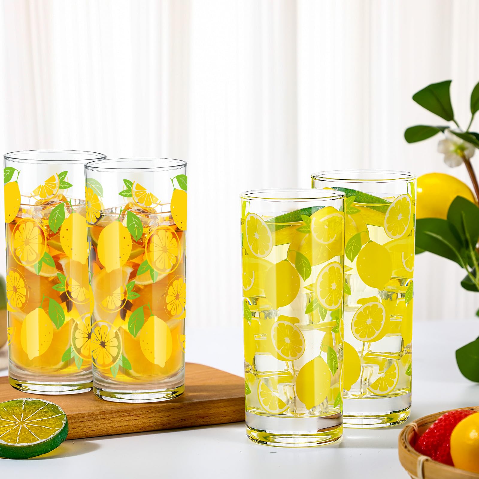 LemonRoad Highball-Gläser mit Zitronenmuster, 284 ml, Zitronen-Trinkgläser, Sommer-Trinkgeschirr oder Eistee, Cocktails, Saft-Sommer-Zitrusmotive, 6 Packungen