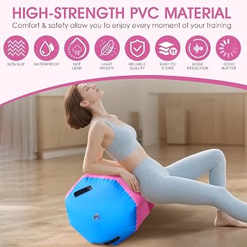 Gymnastics Air Roller, Inflatable Air Barrel Tumbling Mat with Pump, Back Handspring & Backbend Trainer, Octagon Gymnastics Training Equipment for Yoga, Home, Gym, Cheerleading