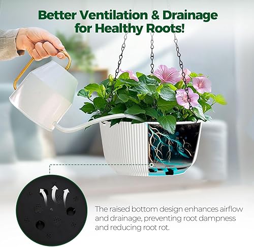 Miniatura 4 de T4U Maceta colgante de 8 pulgadas paquete de 2 cestas colgantes blancas para interiores y exteriores maceta colgante con agujero de drenaje y