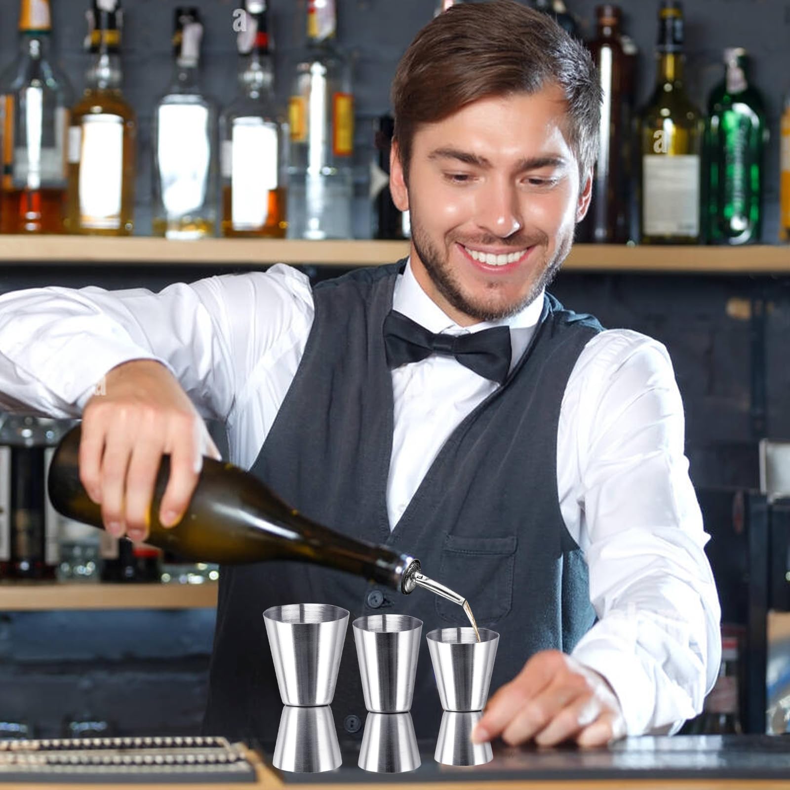 JZK 4 Stuks Cocktail jiggers set gemengde grootte, roestvrij staal jigger voor cocktails, Barmaatje, likeur maatregelen ingesteld, shot maatschenker, geest maatbeker, cocktail maatbeker