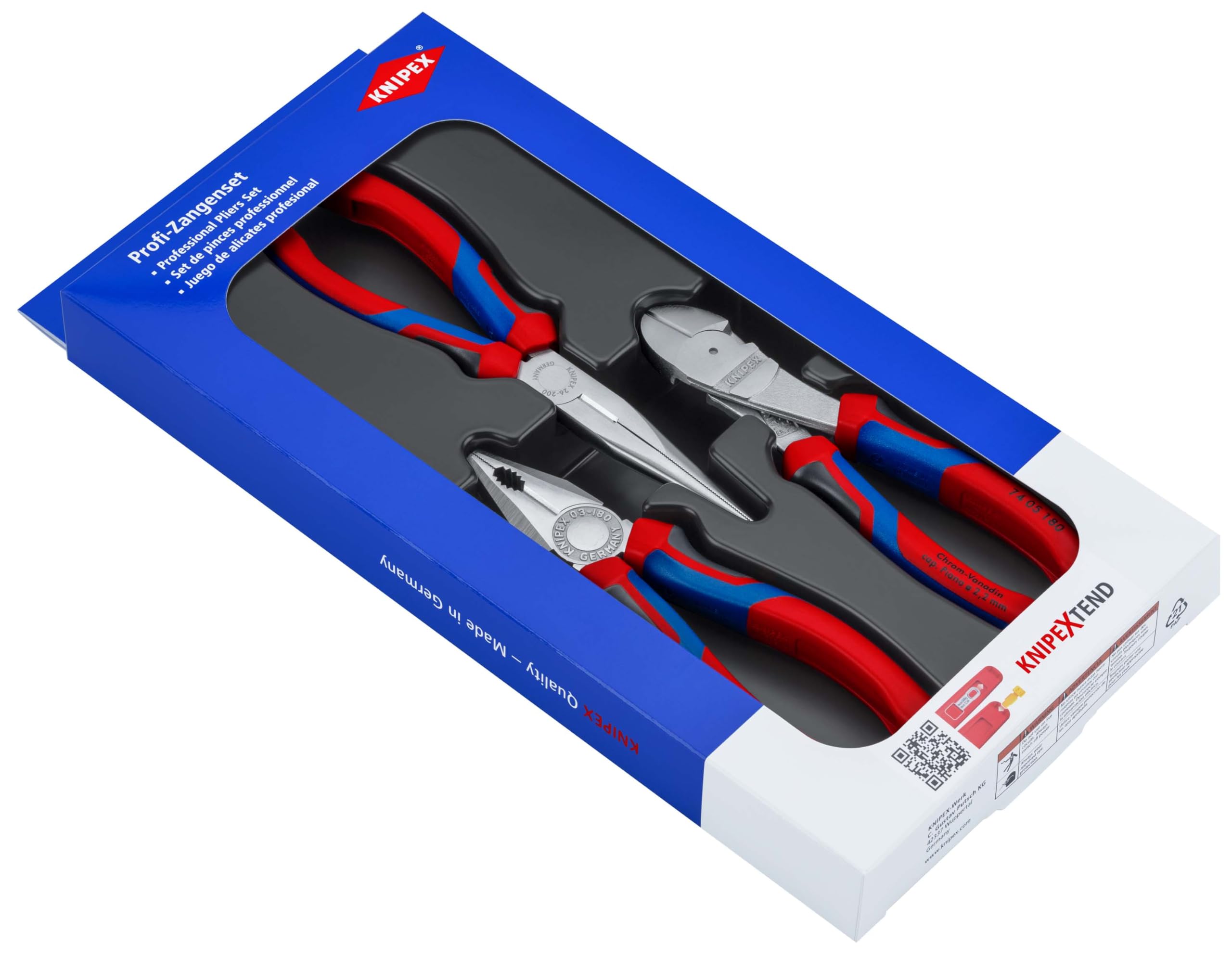 KNIPEX Zestaw szczypiec do prac warsztatowych i serwisowych 1 x 26 15 200, 1 x 03 05 180, 1 x 74 05 180, 00 20 11 V01