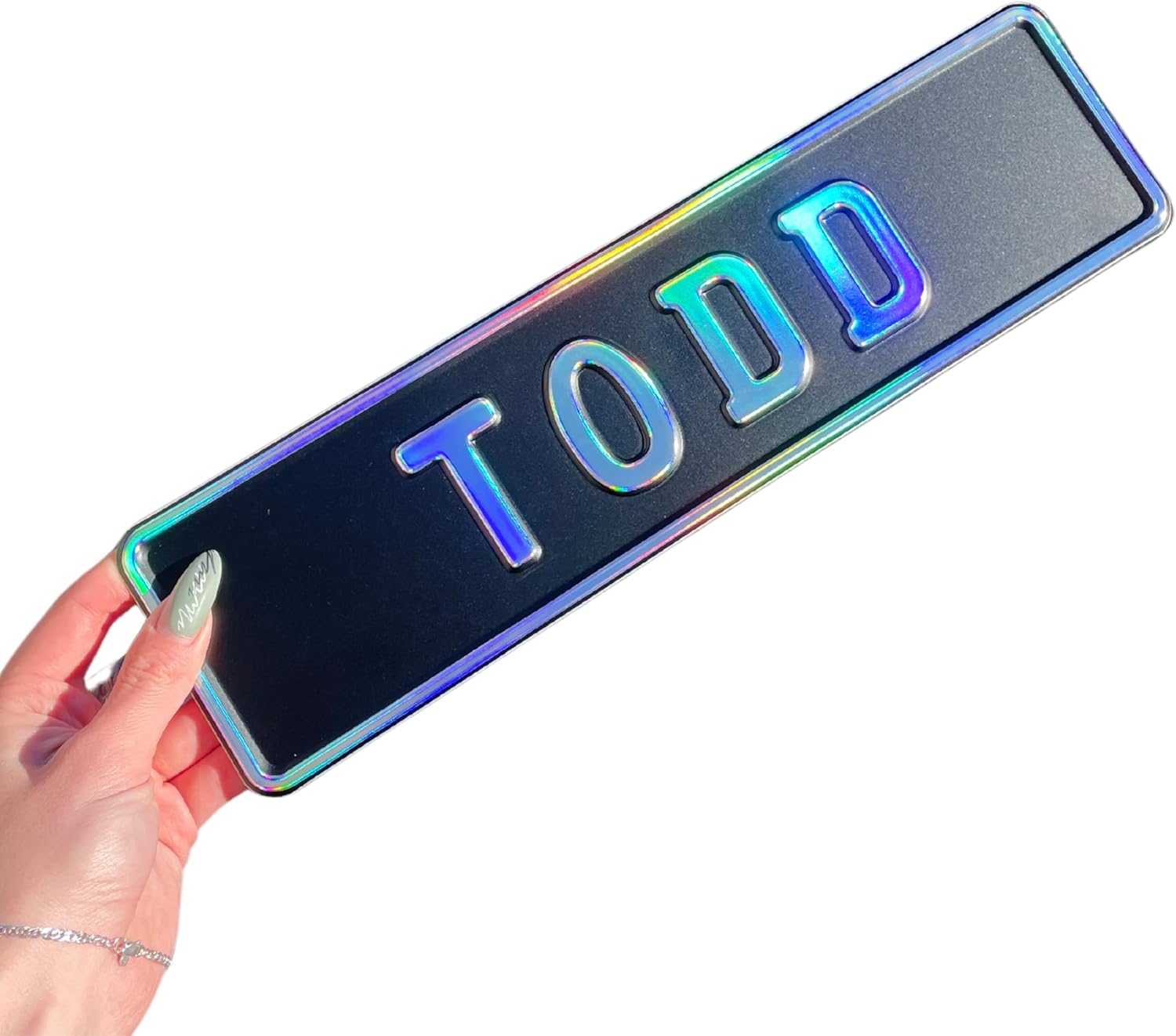 Custom Black Nameplate. Wall Hangings Signs. License Plate Delete. Car decoration interior fathers day gift daughter. (Silver crystal text)