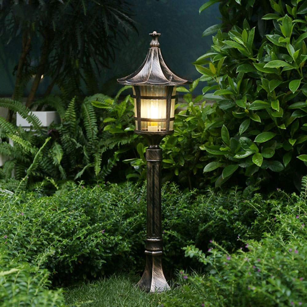 85 cm Lámpara de Poste al Aire Libre clásica Europea Impermeable IP55 Luces de Columna de Aluminio Paisaje Linterna de césped de Vidrio Externo Jardín Villa Parque Bolardo Pilar Luz E27