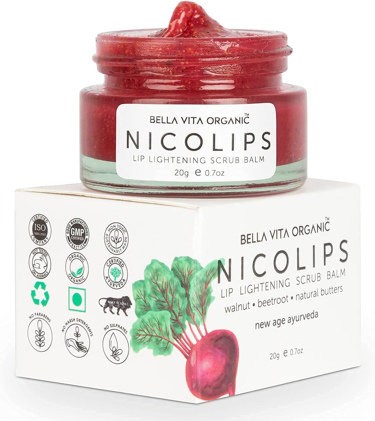 NicoLips Lip Scrub Balm Verlichting en Verhelderende Donkere Lippen voor Mannen en Vrouwen Droge Lippen/Roker/Schrale Lip & Lipstick Vlekken Verwijdering Lipcare 20g