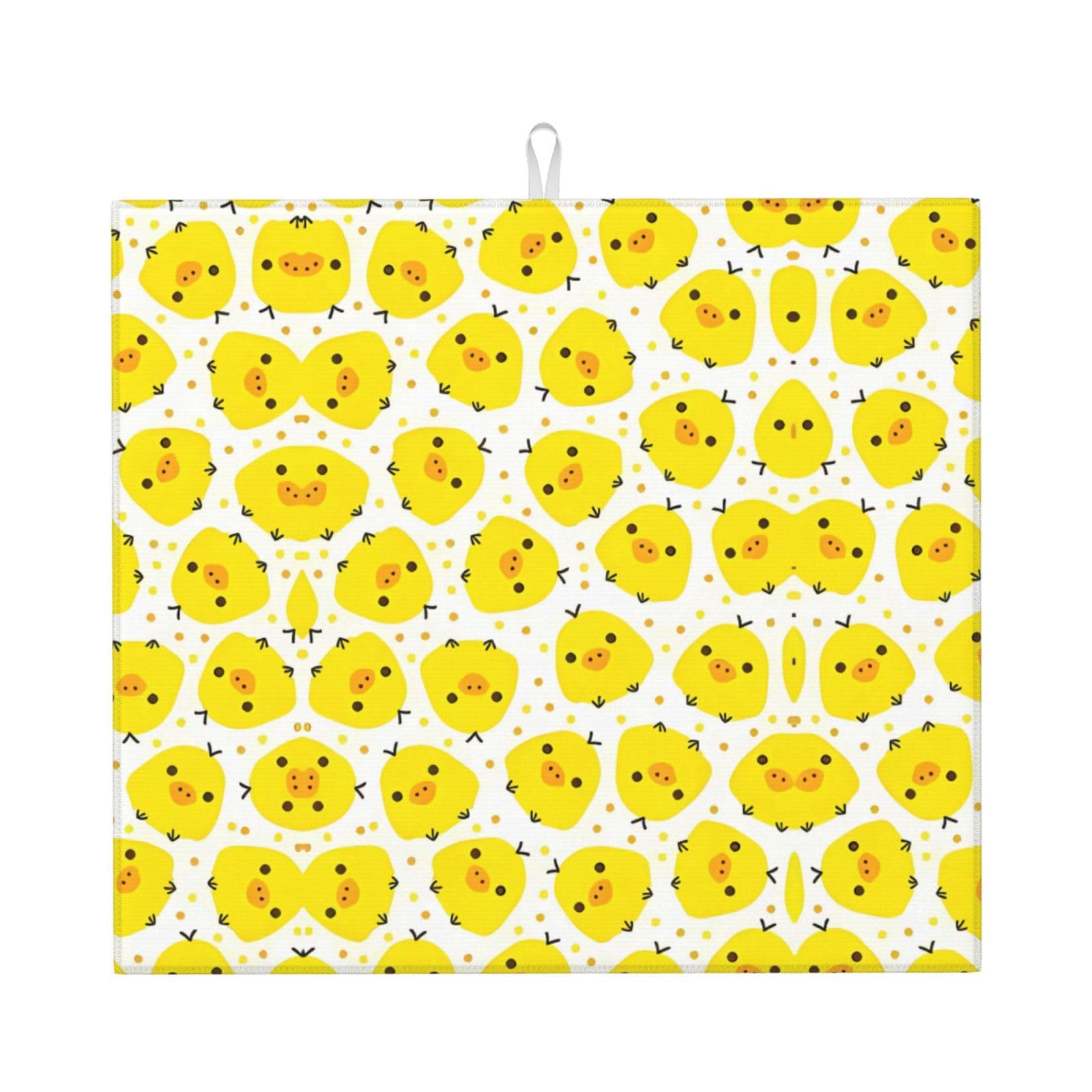 HJFCZH YELLOW chicken Prints Kitchen Drying Mat – Absorbent Microfiber Throw for Dishes, Non-Slip Counter Cover, Quick-Drying Layer with Fade-Resistant Print