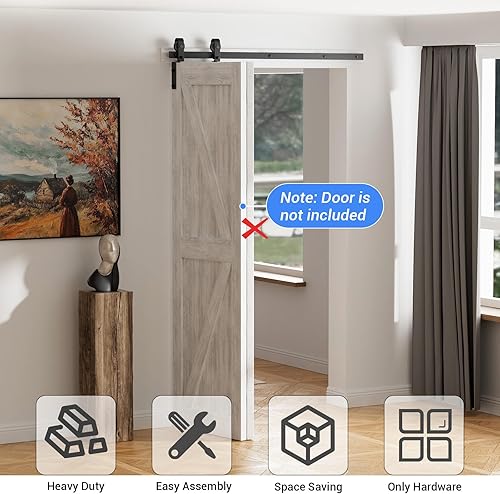 Miniatura 2 de CCJH Kit de herrajes para puerta corrediza de granero de 30 pulgadas para 2 puertas, se desliza suavemente silenciosamente, rodillo negro en forma