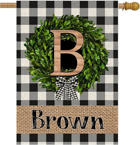 Banderas de bienvenida de casa M con letra inicial M, banderas verticales de doble cara de madera de búfalo a cuadros para jardín, patio, decoración