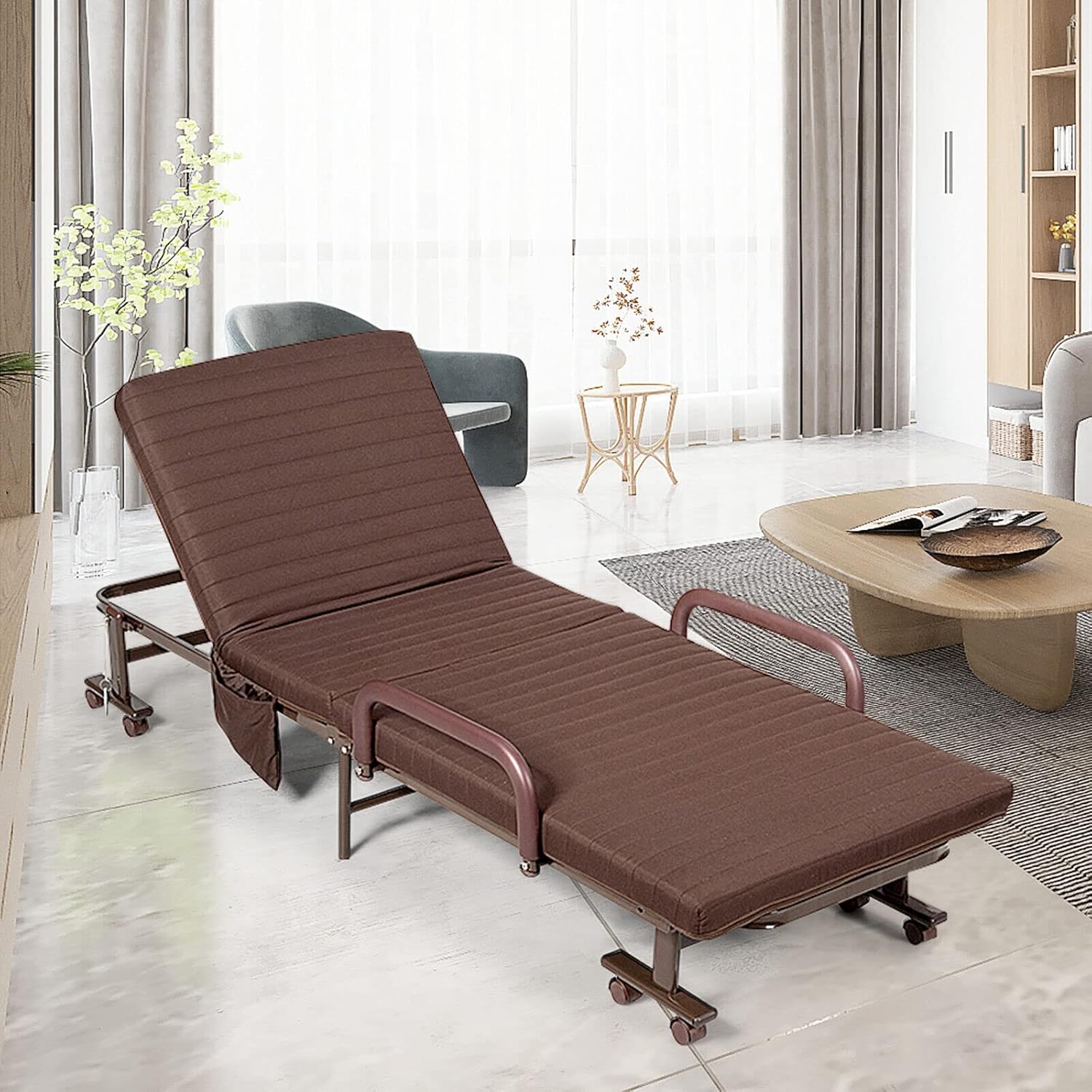 Giantex Folding Bed with Mattress, Portable Guest Bed w/Adjustable 6