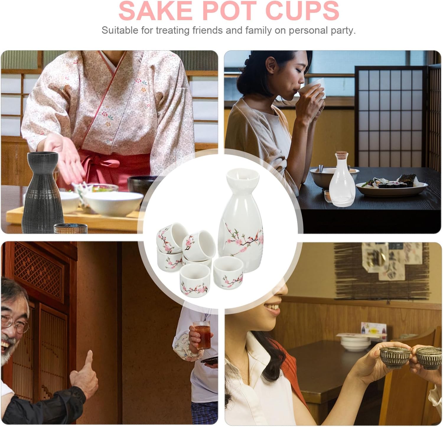 Japanese Ceramic Sake Set with Cups, 250ml Flagon