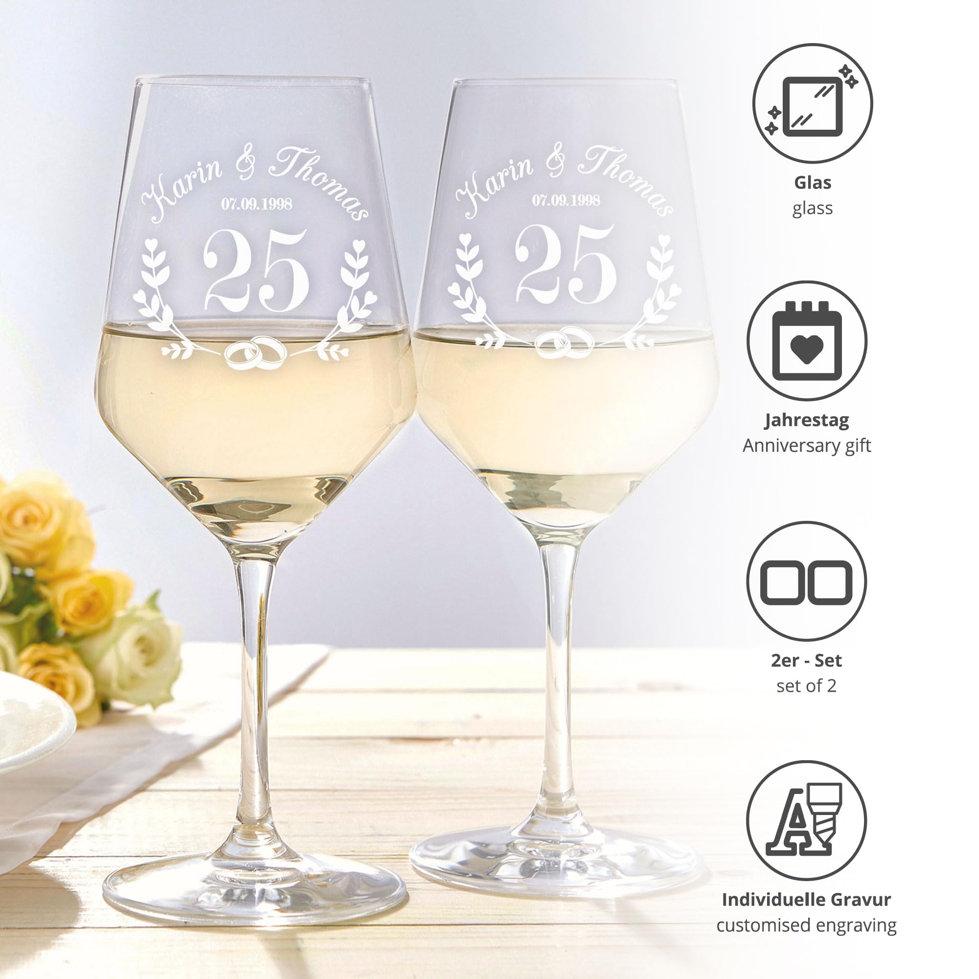 Calici Vino Elixir Set Di 2 - Cristallo Senza Piombo, 400ml, Regalo Elegante Per Matrimoni E Compleanni - Foto 2