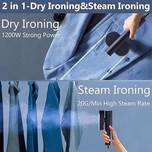 Miniatura 5 de Vaporizador portátil de tamaño de viaje, mini plancha de vapor 2 en 1 de 1200 W, vaporizador pequeño para vaporizador de ropa, negro