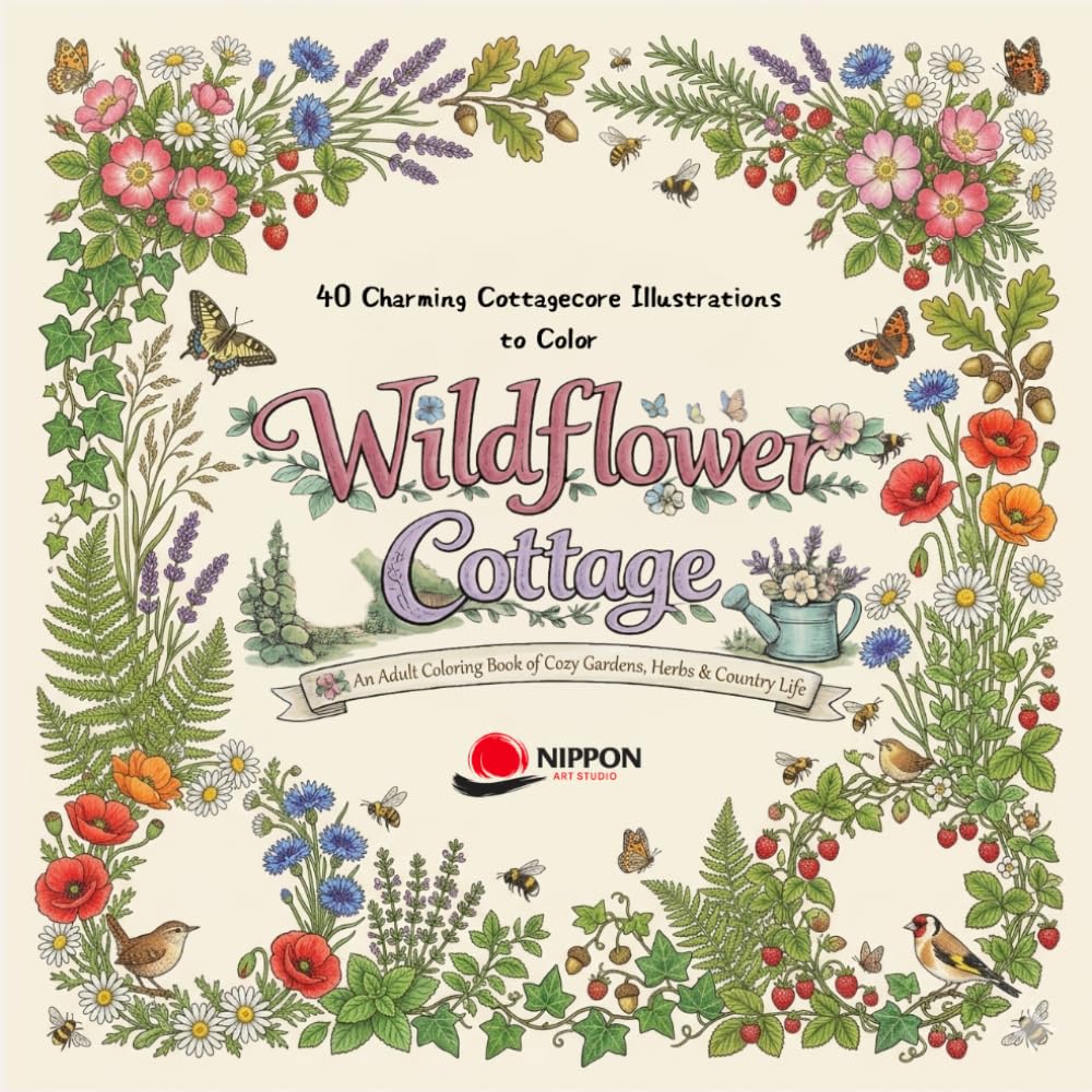 Wildflower Cottage: An Adult Coloring Book of Cozy Gardens, Herbs & Country Life