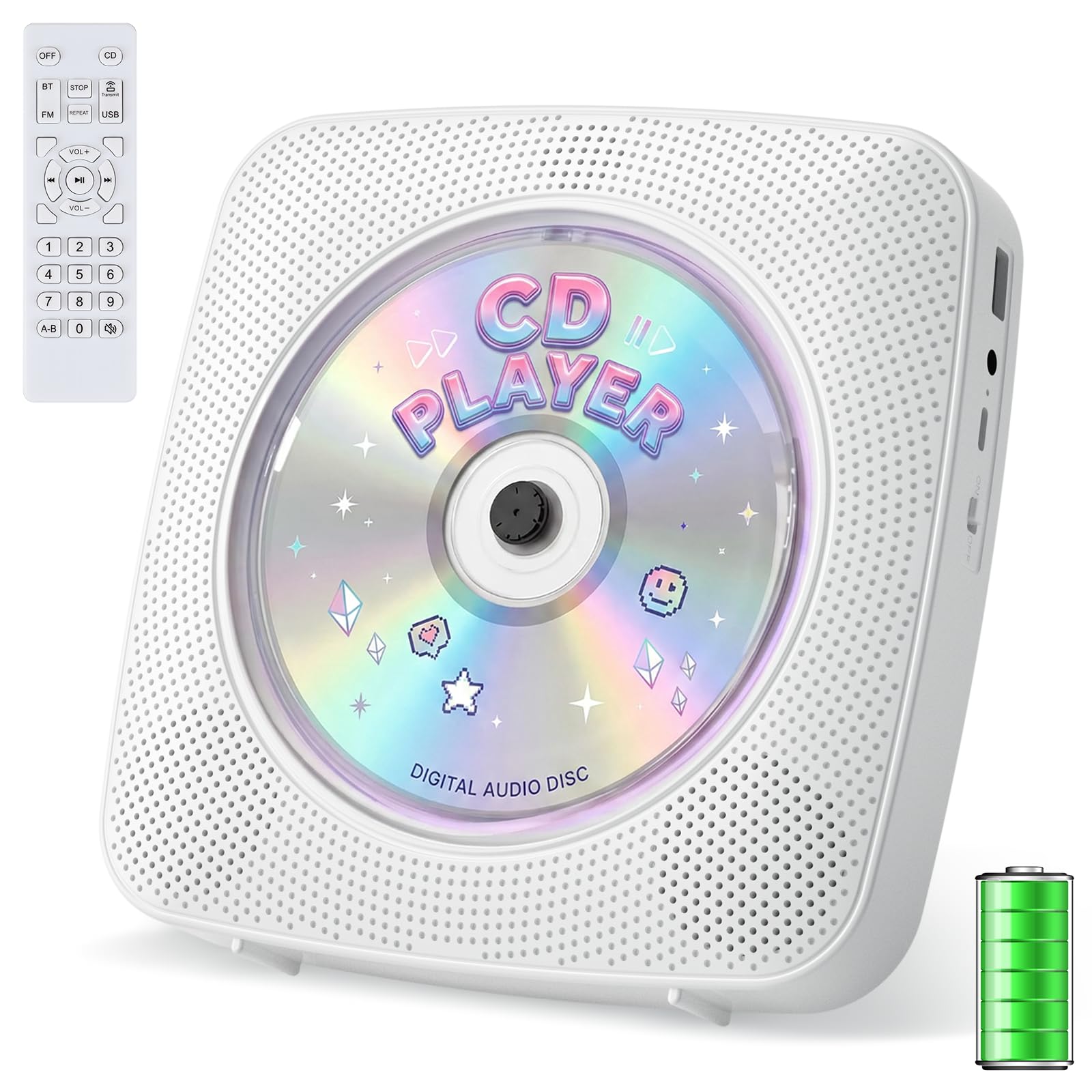 CD Player Portable: CD Players for Home Bluetooth Kegaudio 1800mAh Rechargeable Desktop Wall CD Player with Speakers with Dust Cover LCD Screen Display FM Radio USB AUX Jack Remote Control-image-16