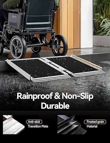 Miniatura 4 de FACHNUO - Rampa portátil para silla de ruedas de 2 pies, rampas antideslizantes de aluminio para discapacitados con mango de 29.2 pulgadas de ancho
