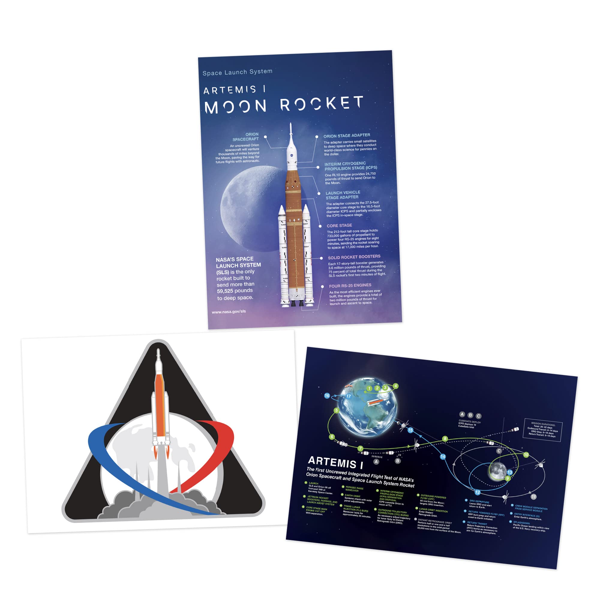 Artery8 NASA Artemis 1 Moon Mission Rocket Space Launch System Flight Test Mission Badge Emblem A4 Wall Art Print Poster Pack of 3