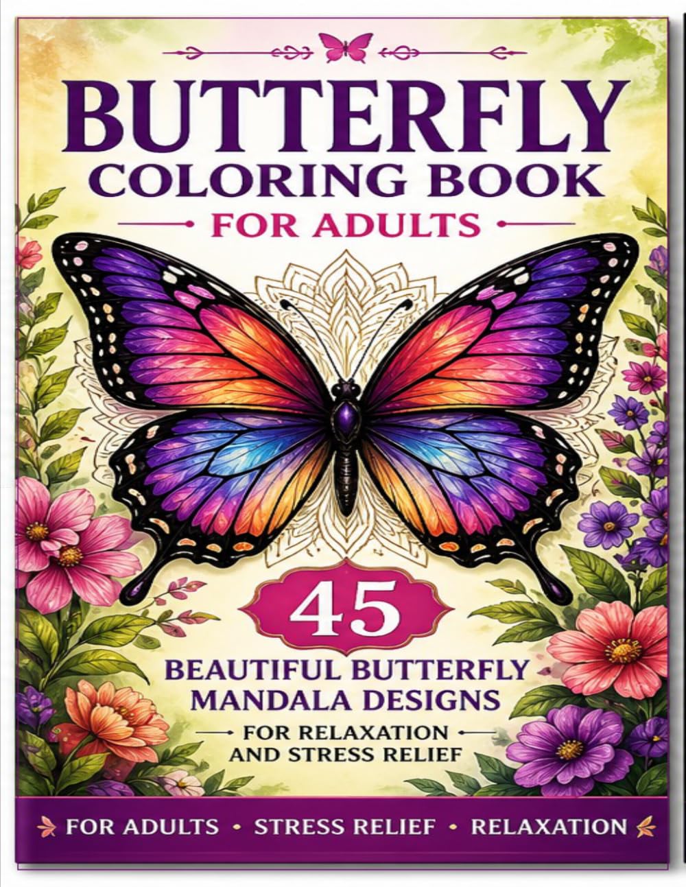 Butterfly Coloring Book for Adults: 45 Beautiful Butterfly Mandala Designs for Relaxation and Stress Relief