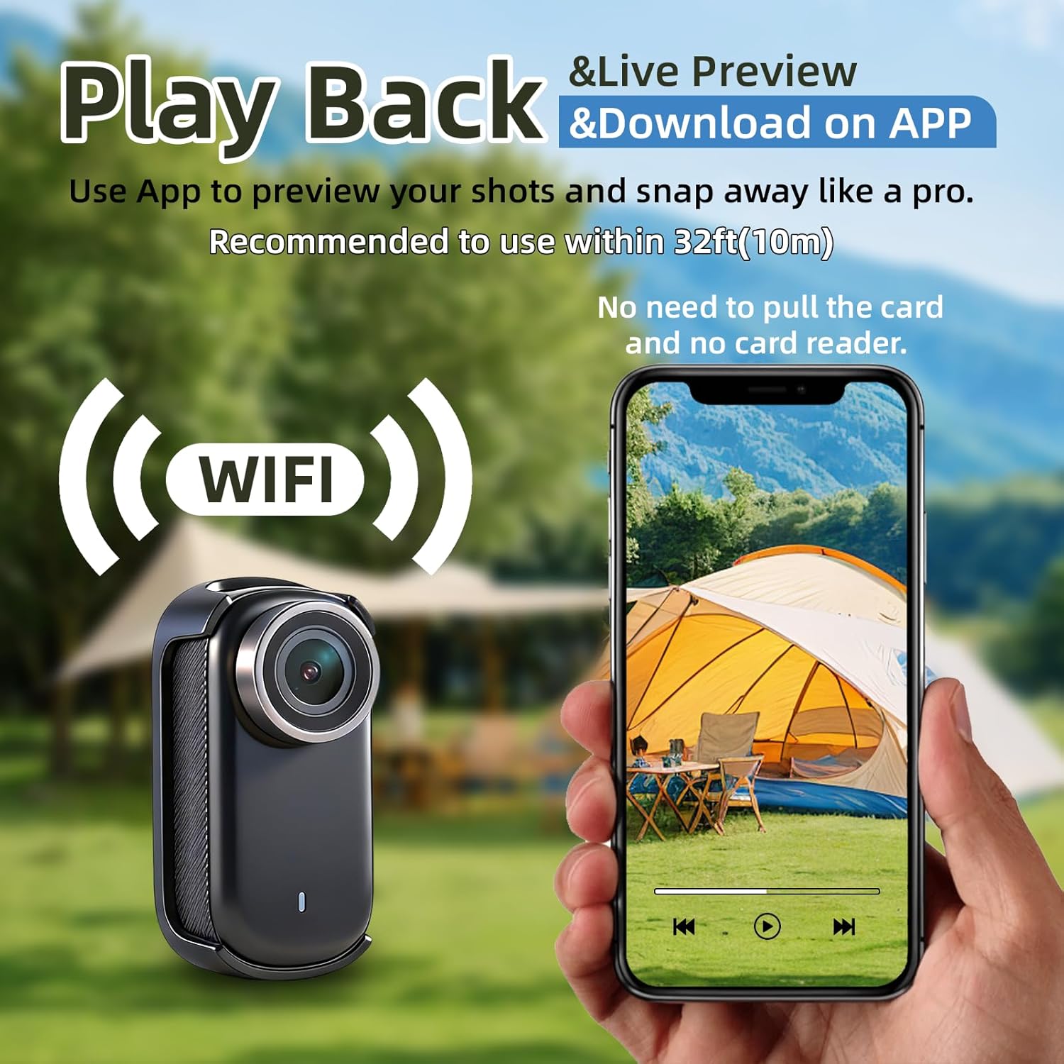 Thumb-Sized 4K Action Camera, Ultra-Portable Wearable POV Camera, 128GB, Wi-Fi, IPX7 Waterproof, EIS, with Magnetic Helmet Mount, Chest Sports Camera for Diving, Running, Cycling, Swimming