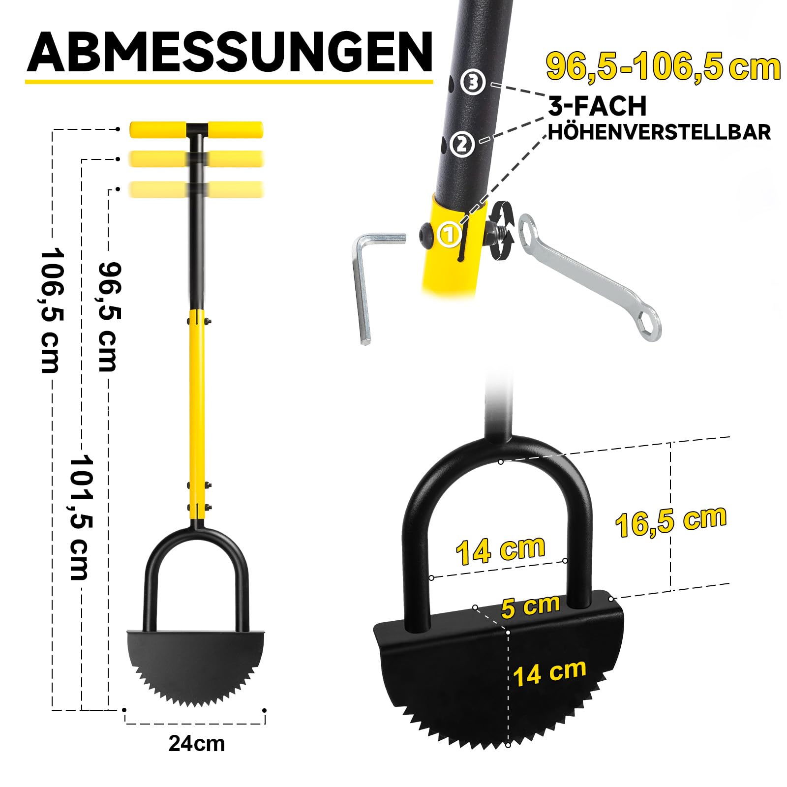 Manueller Rasenkantenstecher mit Verstellbarer Länge von 96–106 cm, Sägezahn-Kantenstecher mit breiter Trittfläche und Klinge aus Manganstahl, Gartenwerkzeug zum Abstechen von Beeten