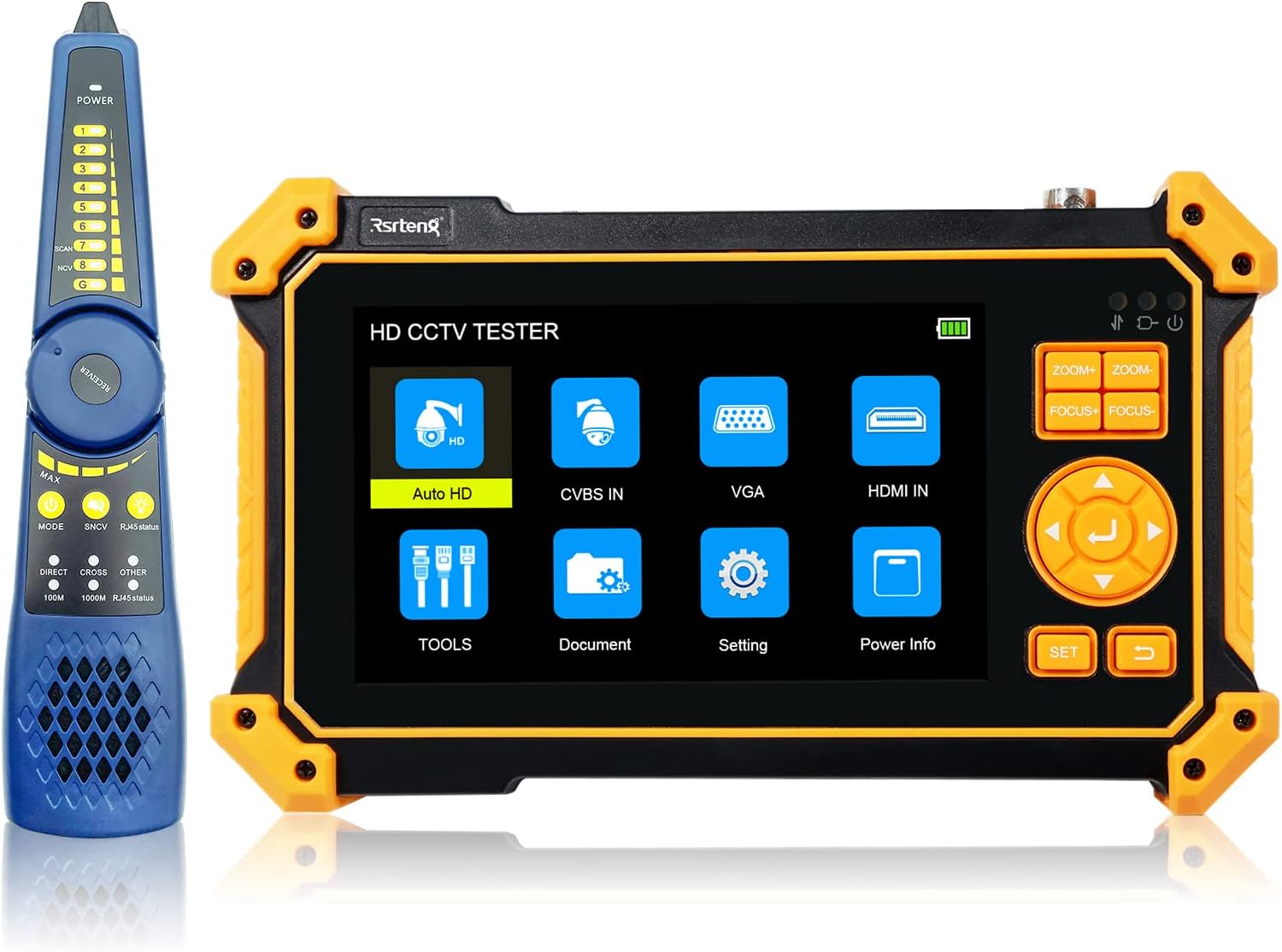 Rsrteng HD-3100C CCTV Tester HD Coaxial 4K 8MP TVI/CVI/AHD/CVBS Camera Tester with Cable Tracer 5 inch TFT-LCD Screen Monitor 5 in 1Support Support RS485 Audio HD VGA DC12V Output PTZ Control