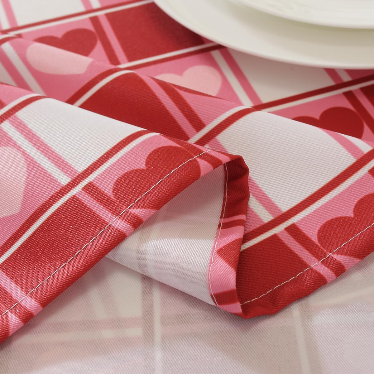 SASTYBALE Valentine's Day Rectangle Tablecloth 60x102 Inch, Red Pink Love Heart Checkered Pattern Waterproof Washable Table Cover for Romantic Dinner Party Decor