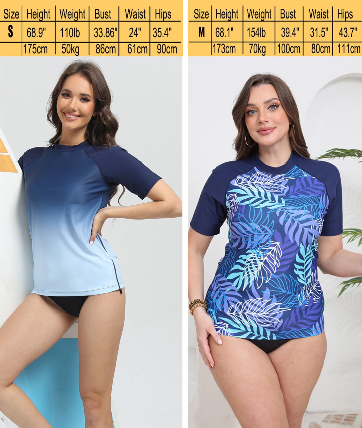 Rashguard Femme Manches Courtes, T-Shirt de Bain à Séchage Rapide, Maillot de Bain