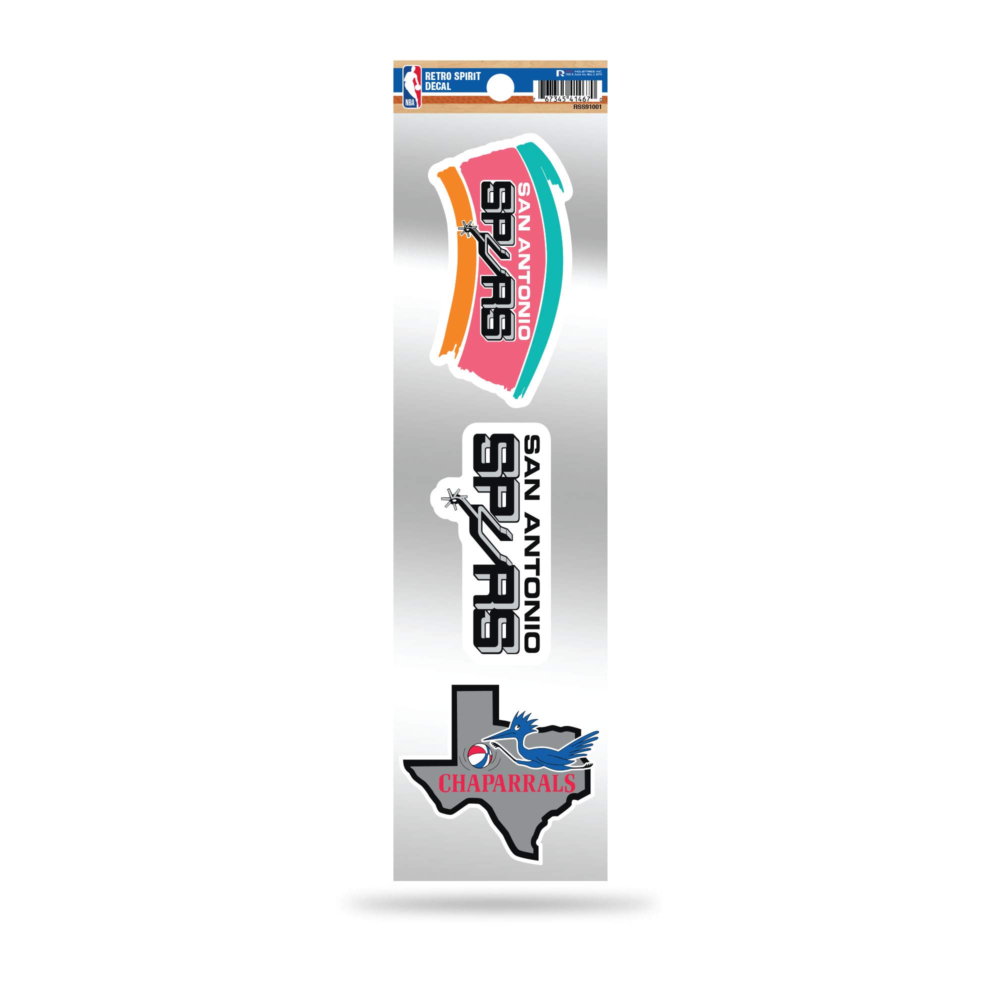 Rico Industries NBA San Antonio Spurs NBA 3 pièces Retro Spirit Decals, couleur de l'équipe, la taille des autocollants individuels peut varier