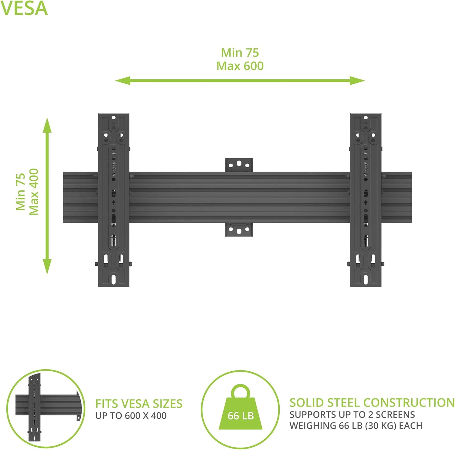 Kanto MBW21PT Digital Signage Menu Board Wall Mount System with Pop-Out and Tilting Arms for 40-Inch to 60-Inch TVs | Precision Leveling for Perfect TV Alignment | 2 TVs | Black