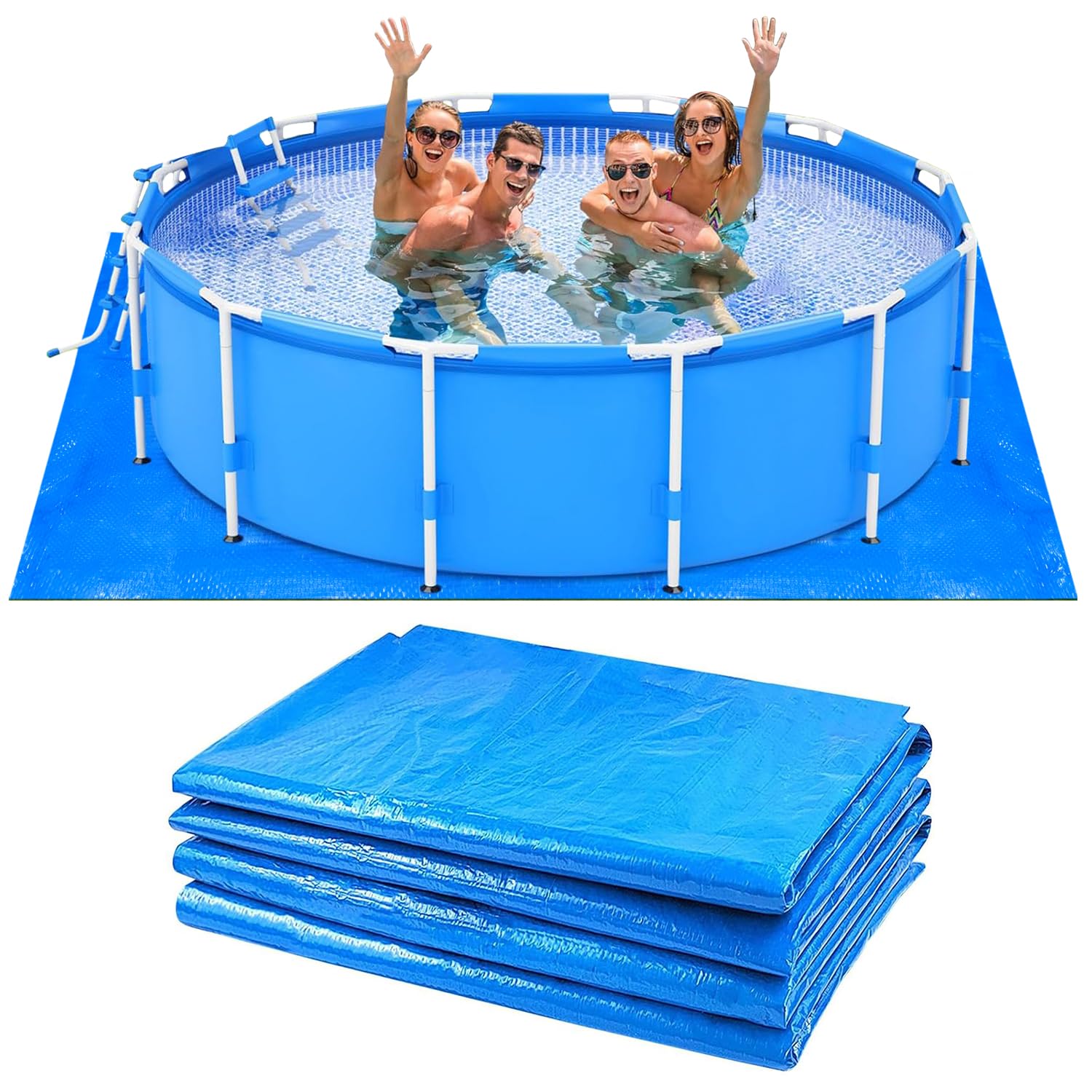 Pool Ground Cloth, Foldable Swimming pool ground Mat Waterproof Outdoor Floor Protector for Inflatable, Frame and Above Ground Pools Hot Tub Spa (336cmx336cm)