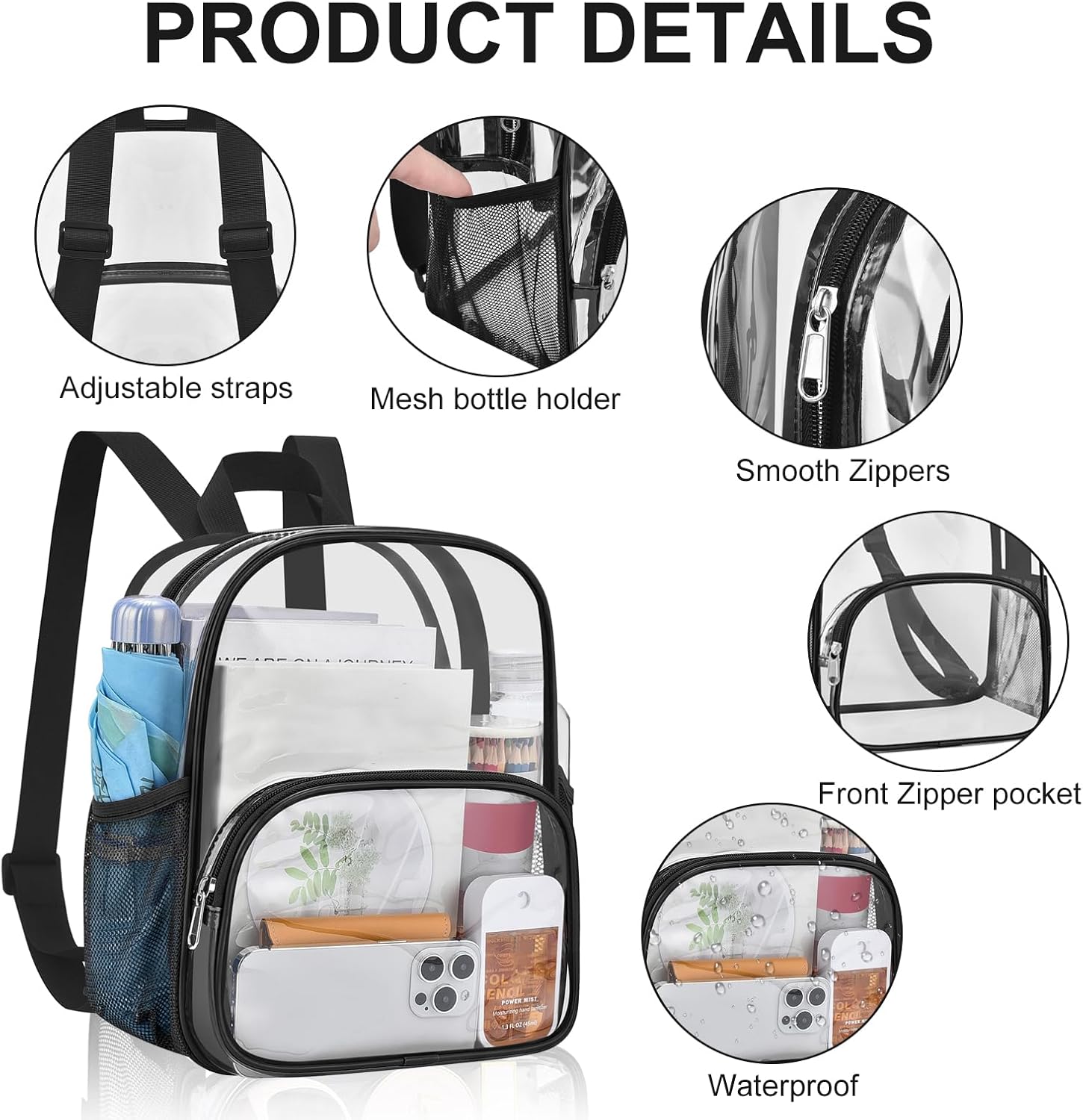 USPECLARE Clear Backpack for Stadium Events Small Clear Backpack 11.5x9.5x6 for Concert Sport Events Work Travel - Image 4