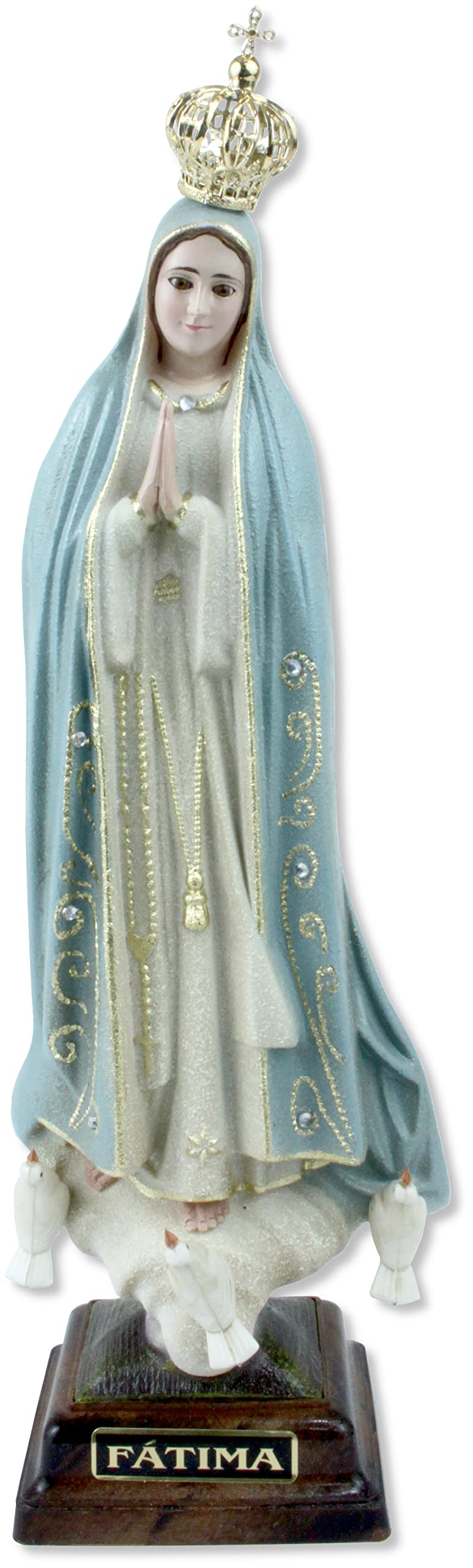Estatua de la Virgen de Fátima de resina con ojos de resina - 27 cm