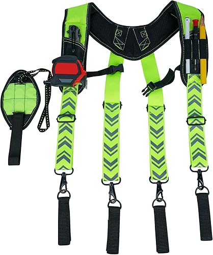 Miniatura 9 de KUNN Tirantes magnéticos para cinturón de herramientas, tirantes reflectantes de seguridad para trabajo, arnés de bolsa de herramientas para hombre
