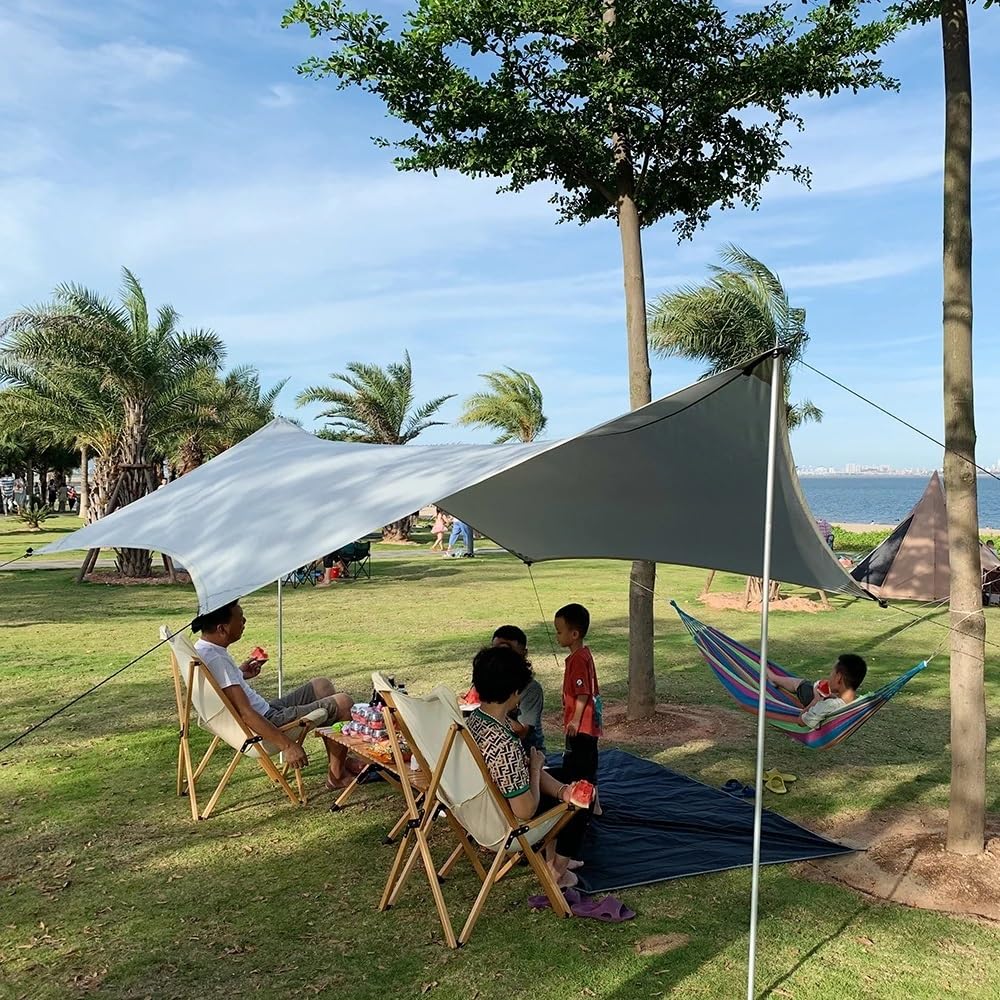 3x4m Hexagon Camping Markiza Zewnętrzna Ultralekka Osłona Przeciwsłoneczna Tropik Plandeka Namiotowa Osłona Przeciwsłoneczna Pergola do Turystyki Ogrodowej Piknik (Kolor: Khaki, Rozmiar: 3 x 4m)