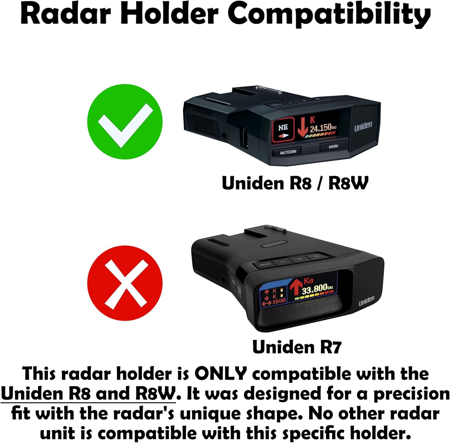 Radar Holder for Uniden R8/R8W Compatible with Tesla Vehicles - Black (V5 Platform)