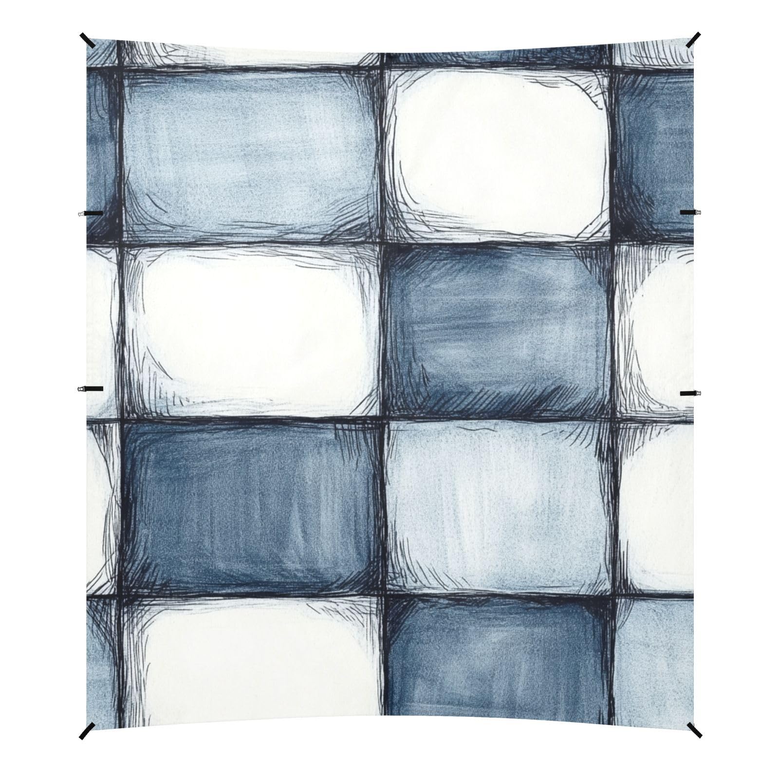 Doderblue Checked Hand-Drawn Sketch Stable Beach Tent UPF50+ Protection Waterproof Outdoor Sun Shade with Sandbags and Shovel for Camping Trips, Fishing, Backyard Fun or Picnics