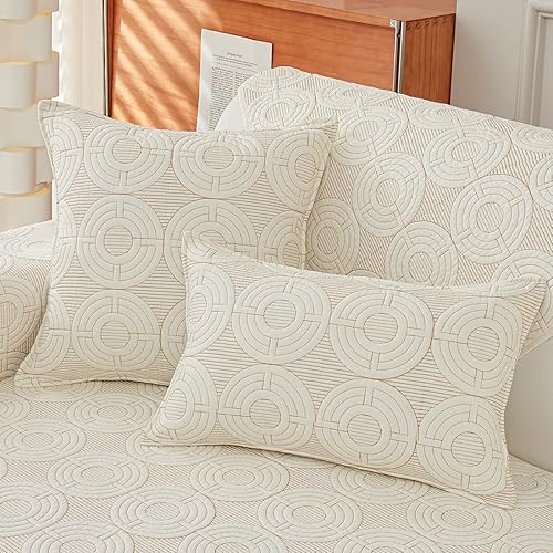 vctops Juego de 2 fundas de cojín bohemias con bordado geométrico para sofá, cama, sofá, fundas de cojín acolchadas de algodón suave (crema, 18 x 18