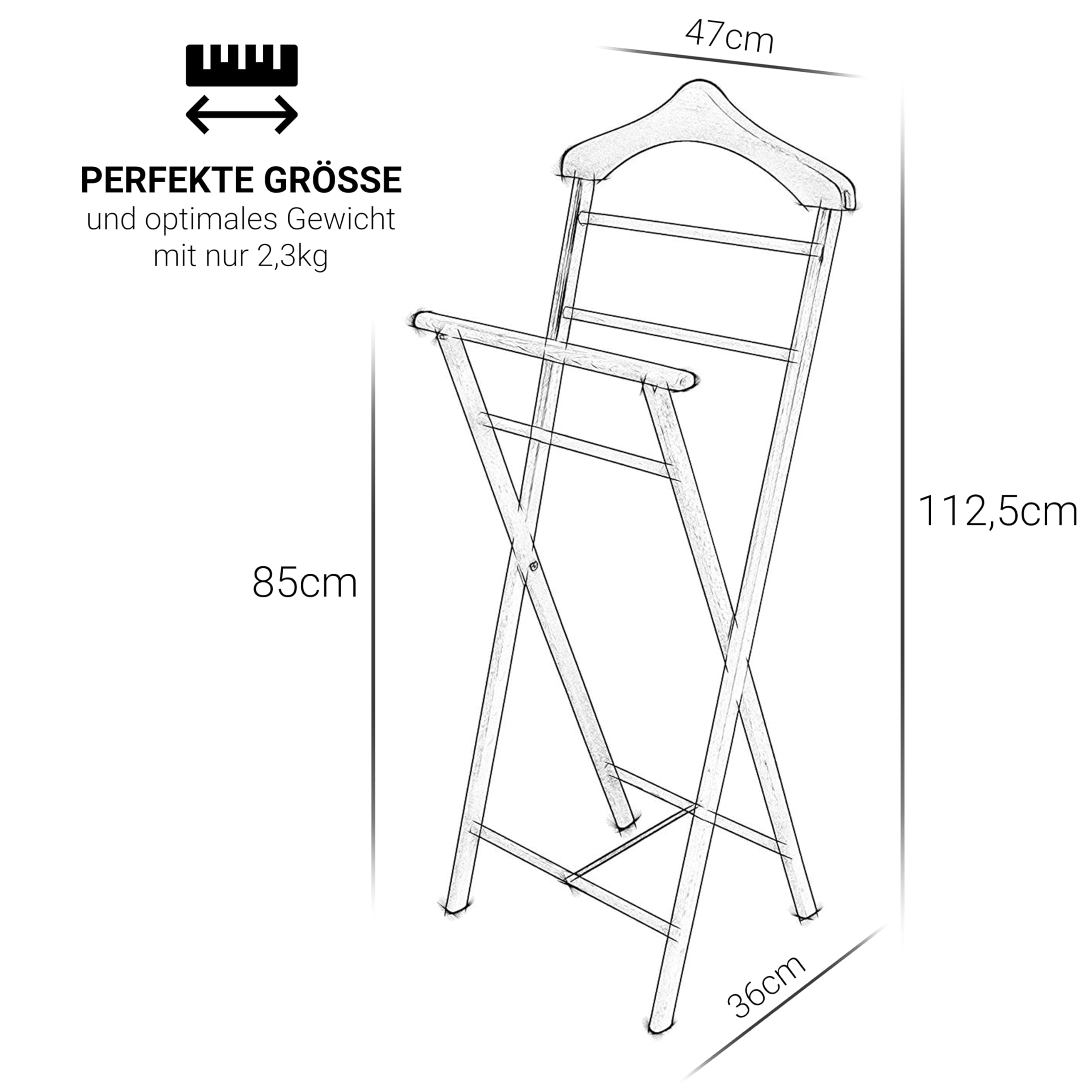 Herrendiener aus Massivholz in 3 Farben – fertig montierter Kleiderbutler & Stummer Diener – stabiler Stiller Diener für Schlafzimmer, Ankleide, Garderobe & Bad I Kleiderablage (Buche)