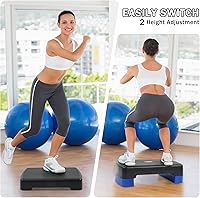 Vista 6 de Fitvids Aerobic Step Platform Trainer with Adjustable 2-Level Risers, 400 Pound Weight Capacity – Non-Slip Exercise Stepper for Cardio, Strength