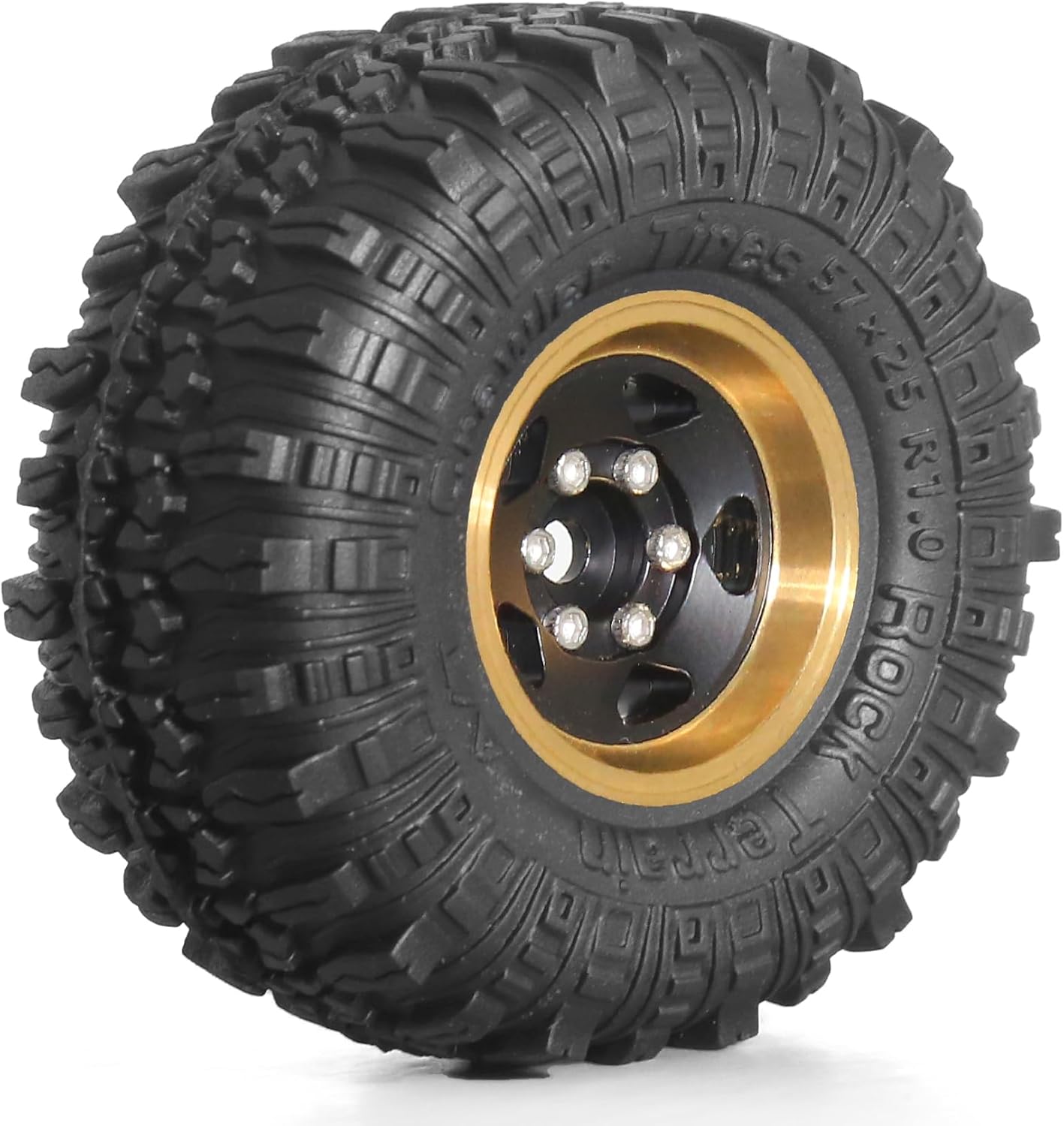 REDSPIDER （4pcs） 1.0 beadlock Wheels and Tires，1.0 Tires Set Has Super Soft Stickiness，Brass Material Wheel hub. 1.0 Crawler Tires for TRX4M Axial AX24 SCX24 FCX24 1/18 1/24 RC Crawler Car (Coppery)
