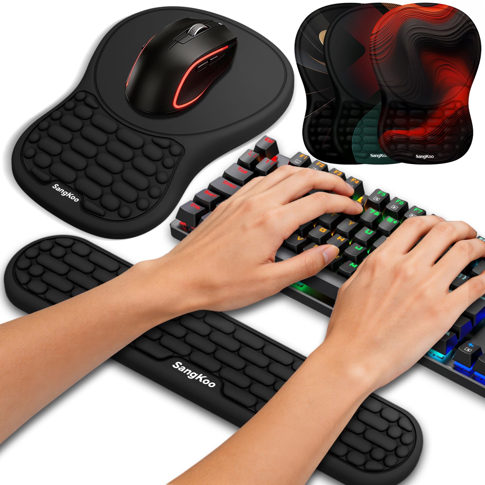Sangkoo Ergonomic Keyboard Wrist Rest Mouse Pad Wrist Support Set, Black