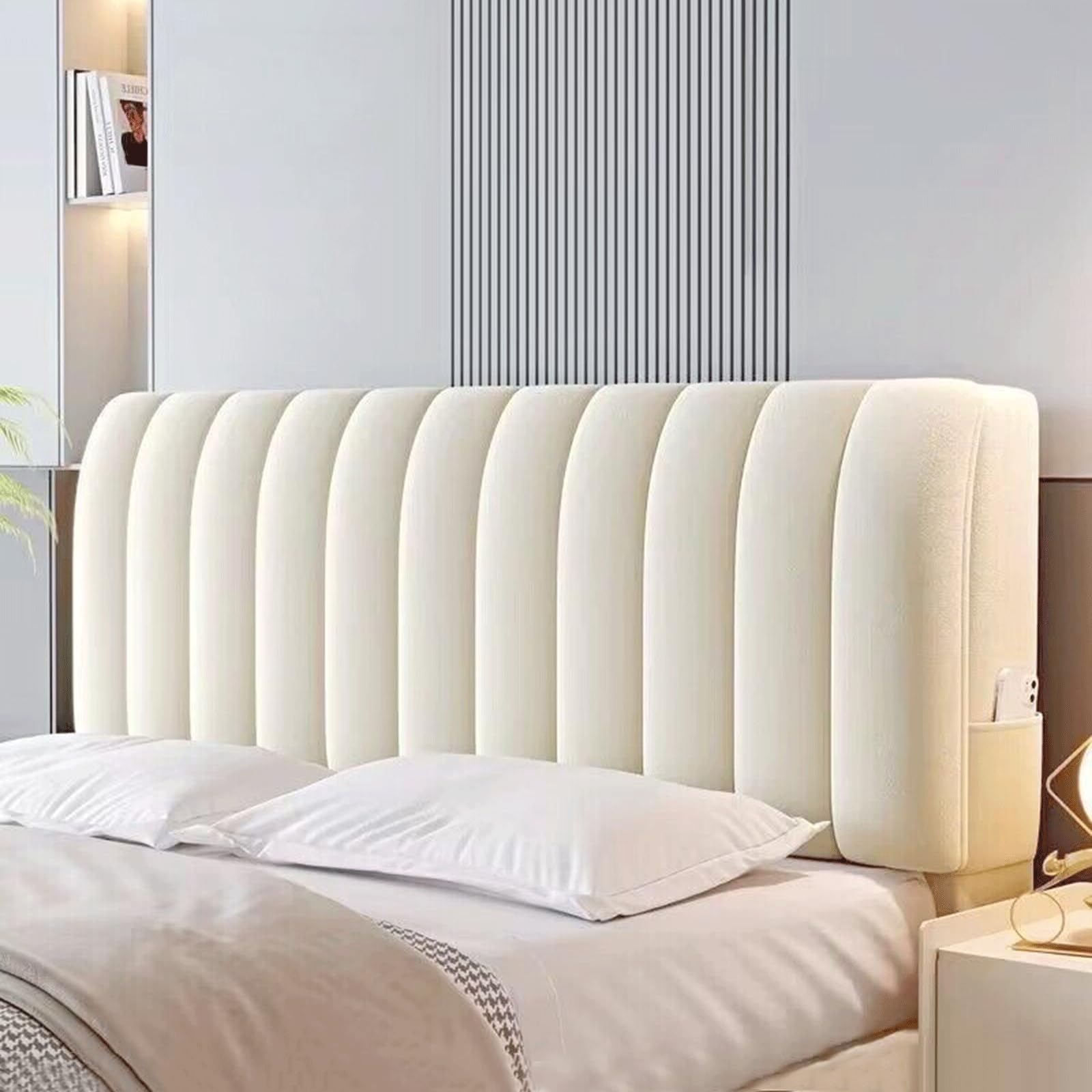 Velvet Plush Bed Headboard Slipcover, Super Soft Short Plush Upholstered Bed Headboard Backrest Cover, Dustproof Protectors For Bedroom Décor (Color: Beige, Size: 180cm)