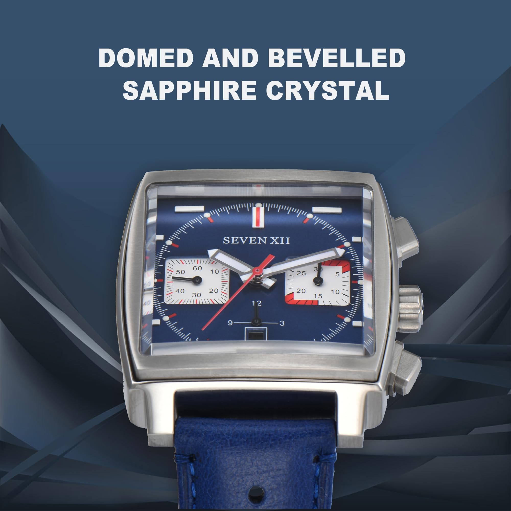 Quadratische Automatik-Chronograph-Uhr für Herren, selbstaufziehend, Saphirglas, Business, klassisch, leuchtend, Sport-Armbanduhr mit Lederband, S003