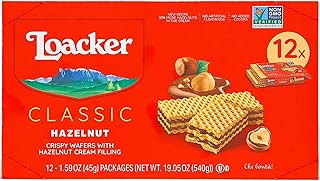 Loacker Premium Italian Hazelnut Wafers, 45g/1.59oz, Hazelnut, 540 Grams