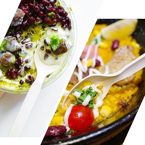 Miniatura 6 de Cucharas de plástico biodegradable, juego de 120 cubiertos desechables, cubiertos de plástico compostables resistentes, juego de cubiertos de