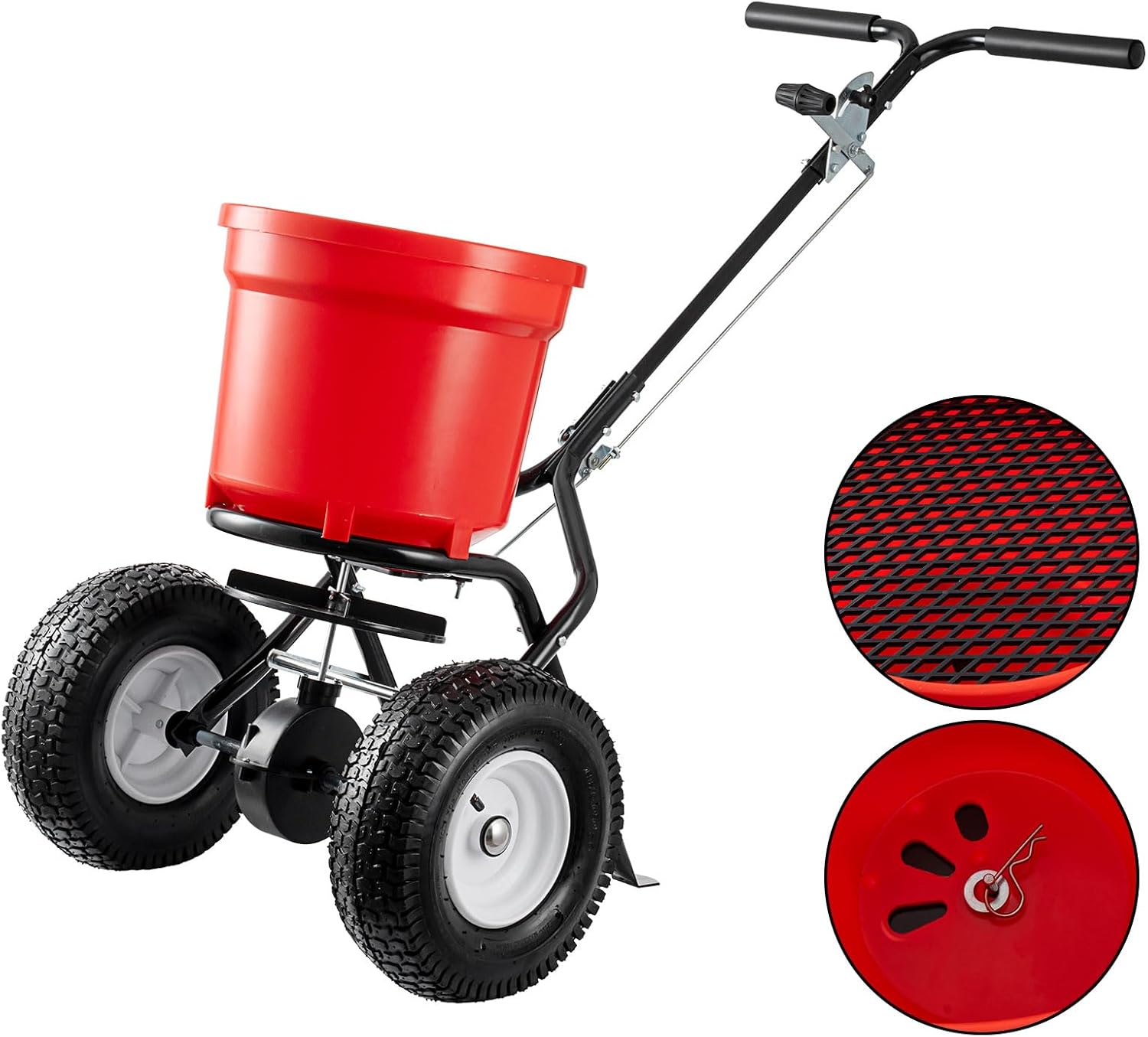 90 LB Broadcast Spreader Walk Behind, Lawn Fertilizer Spreader with 12.5" Pneumatic Wheels, Push Grass Seed Spreader for Lawn Care, Garden, Compost & Salt Spreader for Ice Melt