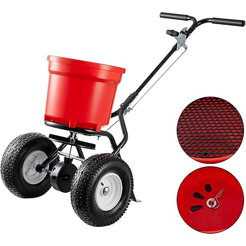 Broadcast Spreader 90 LBS, Walk-Behind Fertilizer Spreader with 12.5" Pneumatic Wheels, Push Salt Spreader for Lawn, Seed, Fertilizer & Ice Melt