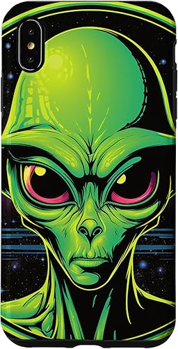 Vista 13 de iPhone 15 Pro Max Cute Green Alien Head UFO Space Face Alien Case