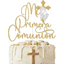 Gold Glitter Mi Primera Comunion Cake Topper, God Bless This Child, Spanish Religious Baptism Baby Shower Christening Bridal Shower Engagement Party Decorations