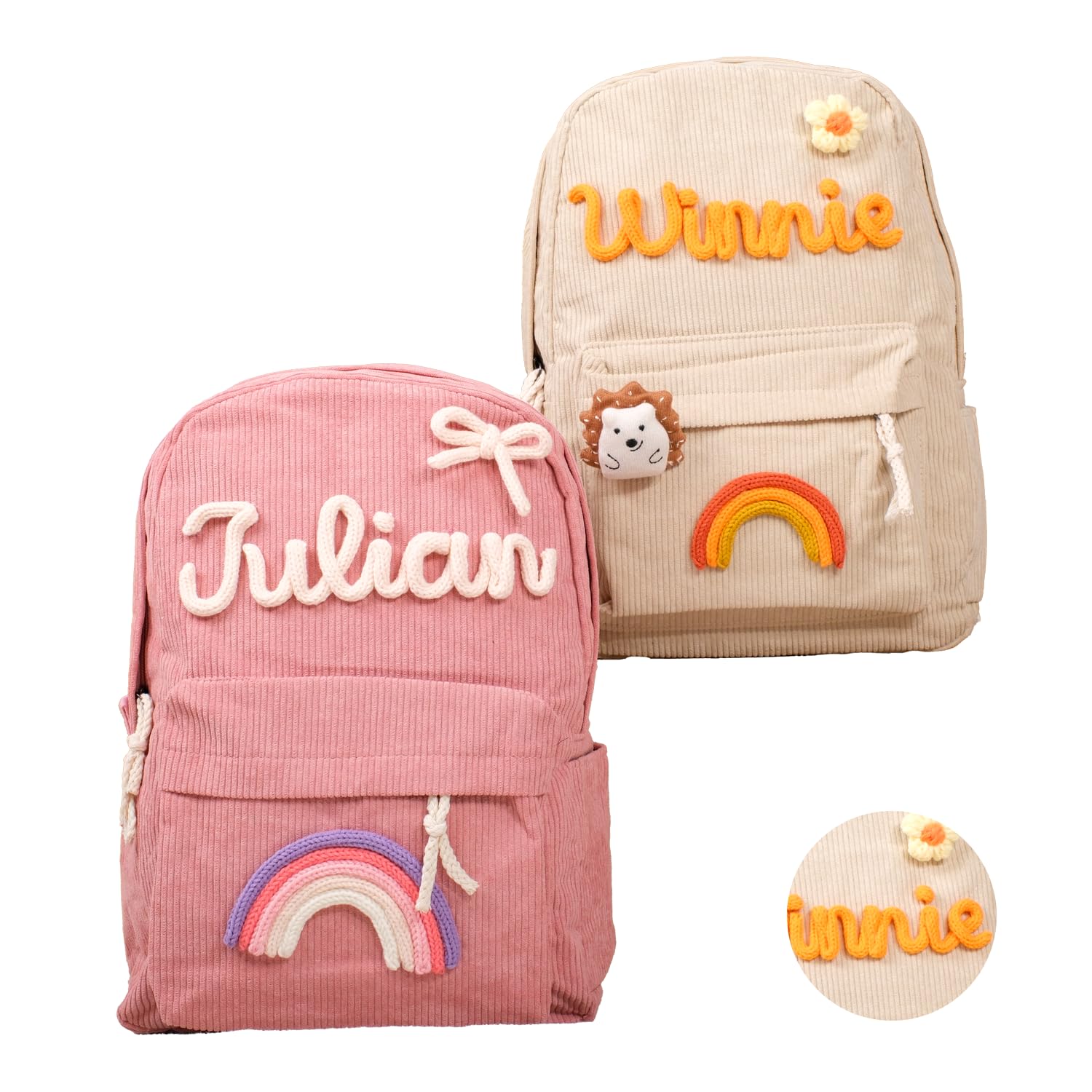 Tivhelrf Personalized Corduroy Backpack Casual Kids Backpack Lightweight Travel Daypack Custom School Book Bag with Name Laptop Backpacks Toddler