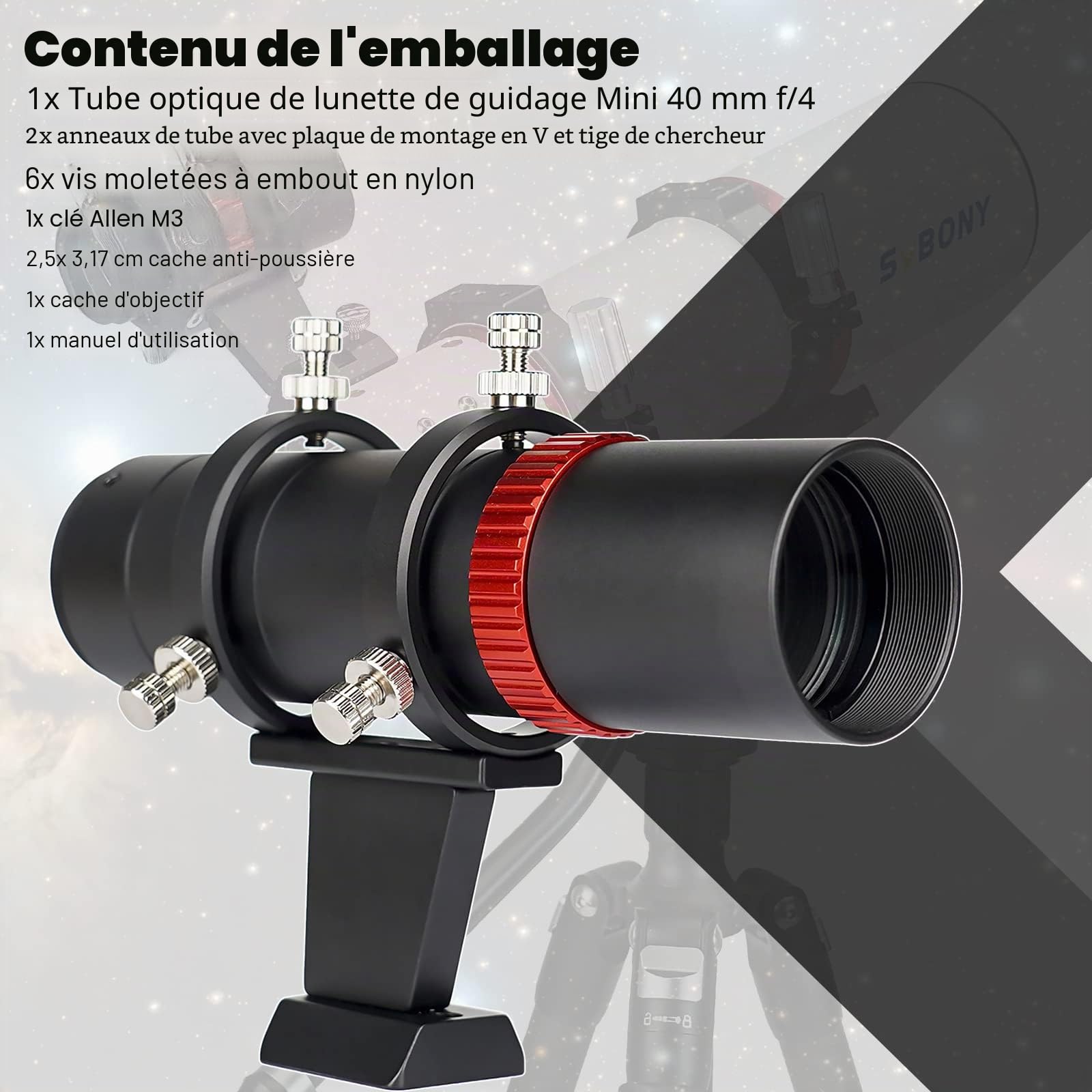Svbony SV165 Mini Guide Scope 40F4, 1.25 Pouces FMC Revêtement avec Focaliseur Hélicoïdal Alignement Coaxial Réglable, Alliage d'Aluminium CNC Usinage, Compatible avec ZWO QHY Auto Guide Finde Caméra