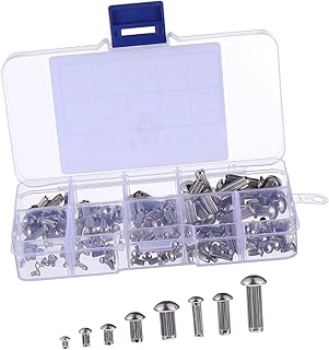 BETOOKY 160 Pçs Rebite Rebites De Alumínio Cabeça Redonda Rebites De Aço Inoxidável Rebites Pernos Roscados Rebites De Latão Rebites De Aço Inoxidável Hastes Serrilhadas Rebite Sólido